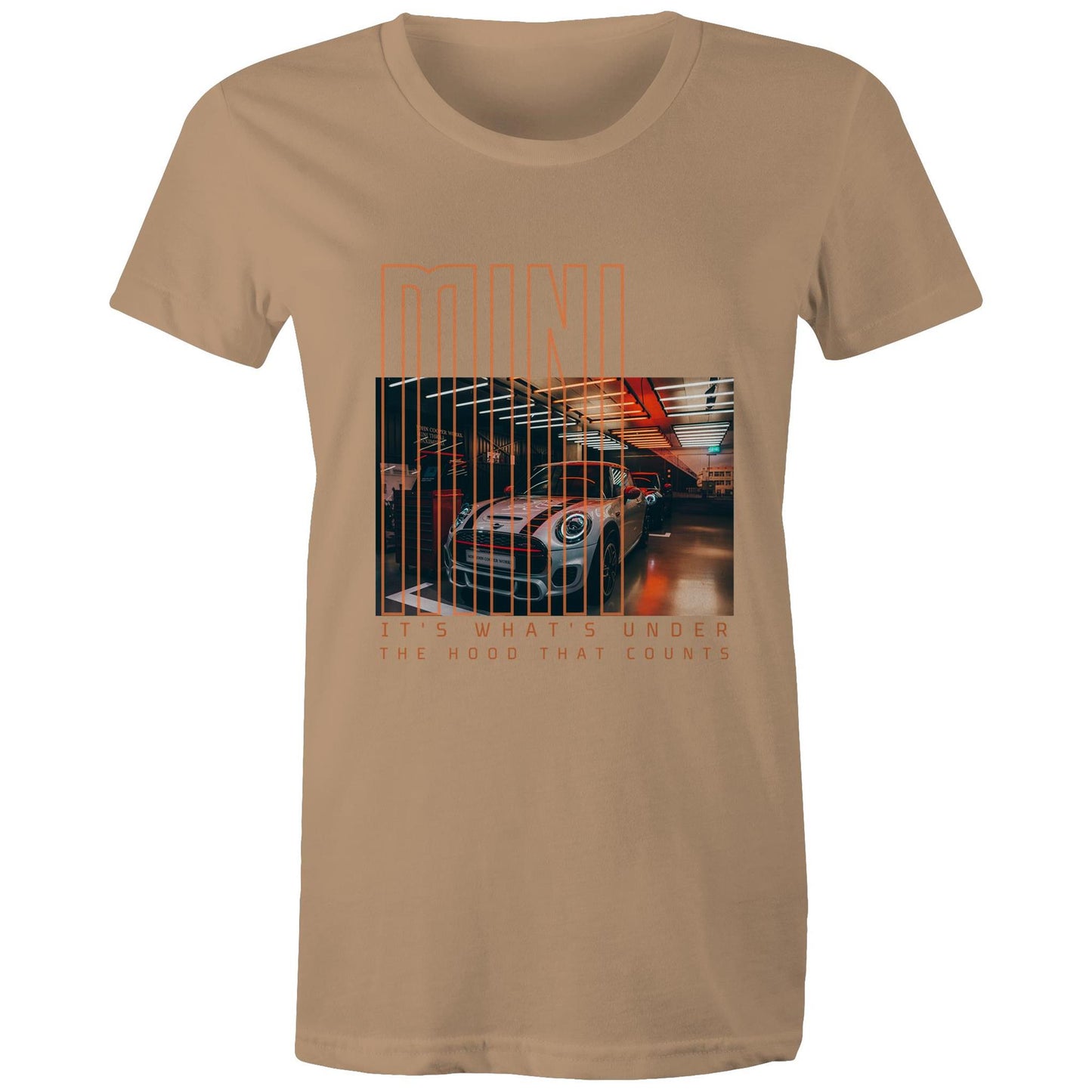 West Coast Customs x Port Wine Design: Mini - it's what's under the hood that counts AS Colour - Women's Maple Tee
