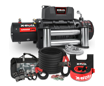4WD Recovery Kit Kinetic Recovery Rope With 12000LBS Electric Winch 12V Winch 4WD 4X