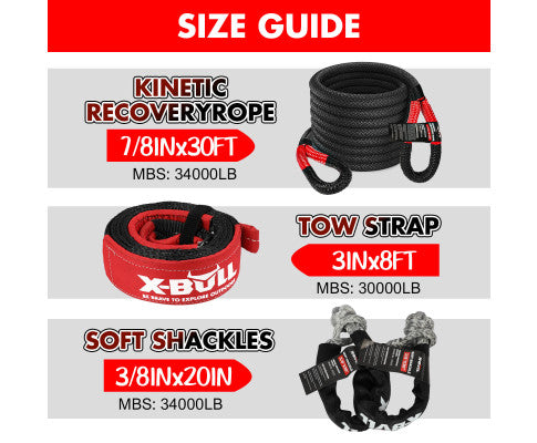 4WD Recovery Kit Kinetic Recovery Rope With 12000LBS Electric Winch 12V Winch 4WD 4X