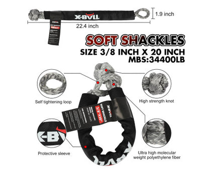 4WD Recovery Kit Kinetic Recovery Rope With 12000LBS Electric Winch 12V Winch 4WD 4X